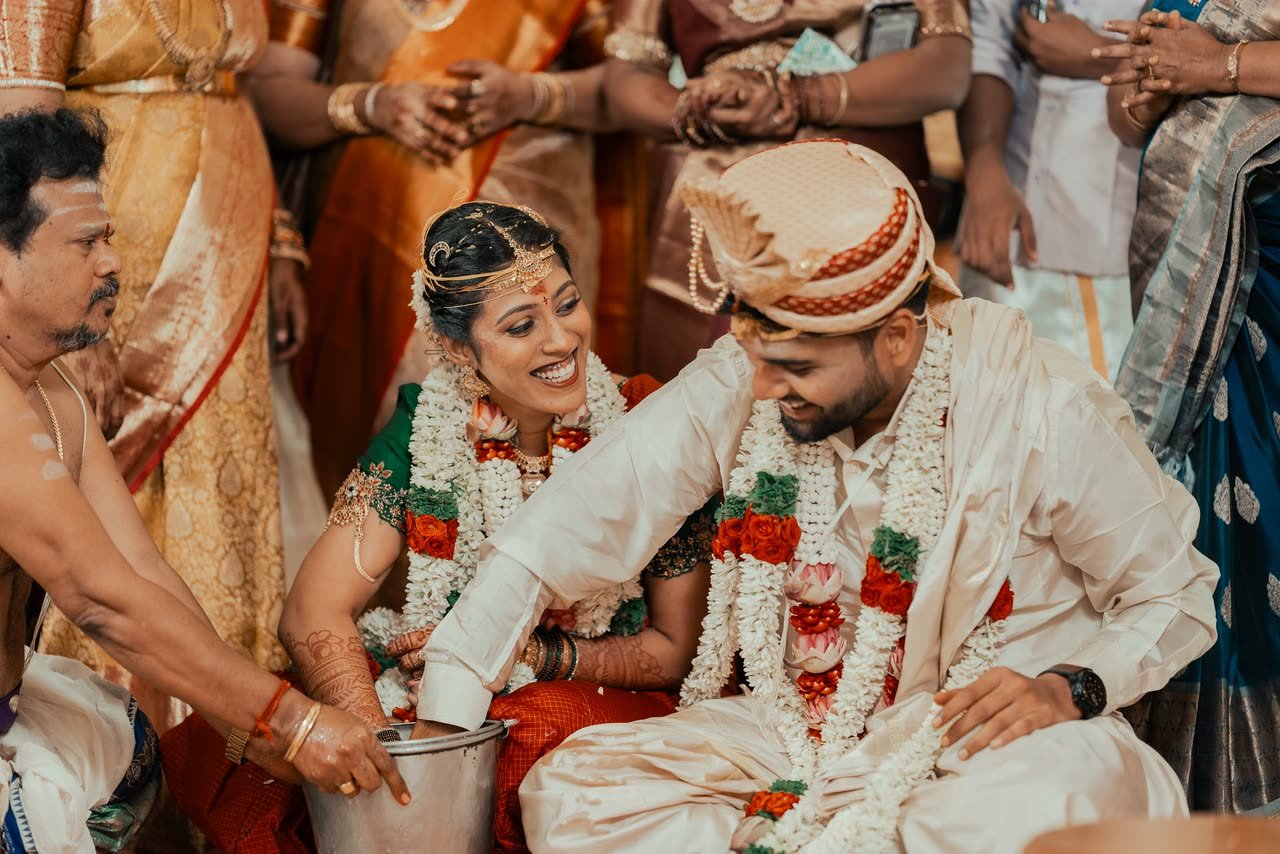 Couple walking through their wedding ceremony
